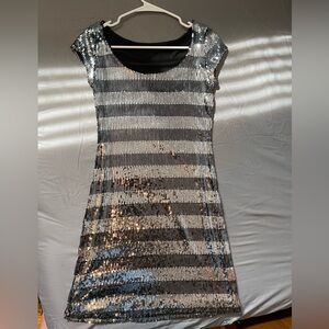 White House Black Market Silver and Black Sequin Sheath Dress